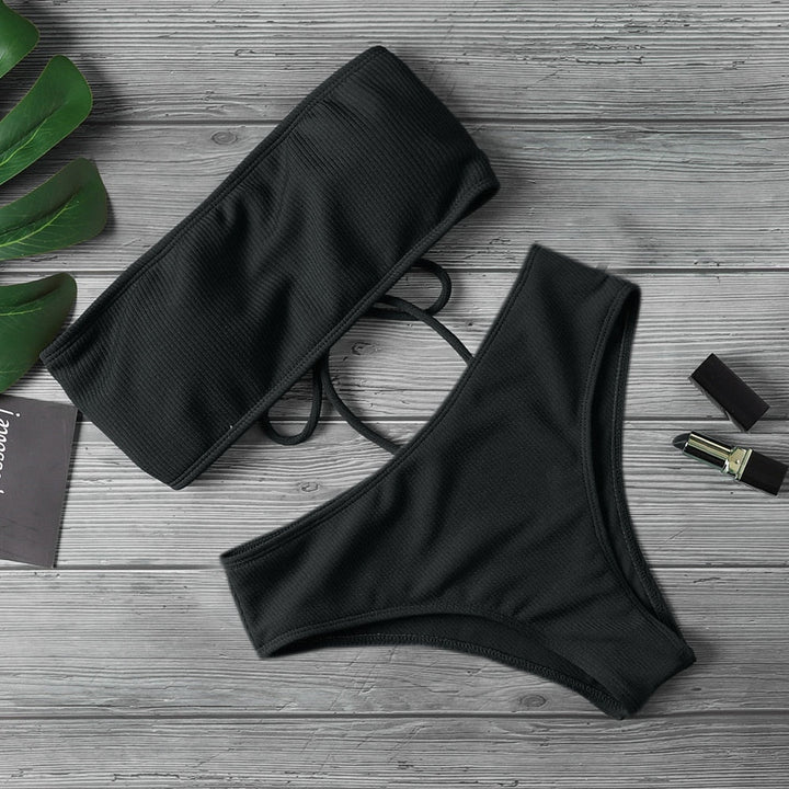 Strapless Lace-Up Back Two-Piece Swimsuit