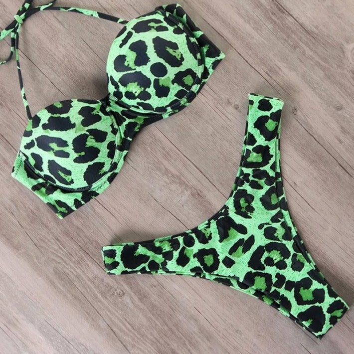 Halterneck Patterned Strapless Two-Piece Swimsuit