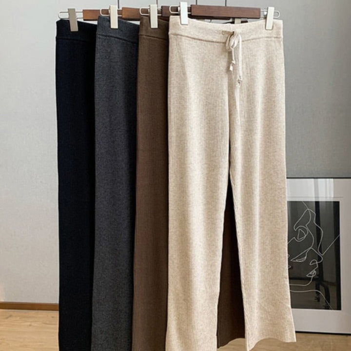 Ribbed Knit Straight-Leg Tie-Waist Relaxed Pants
