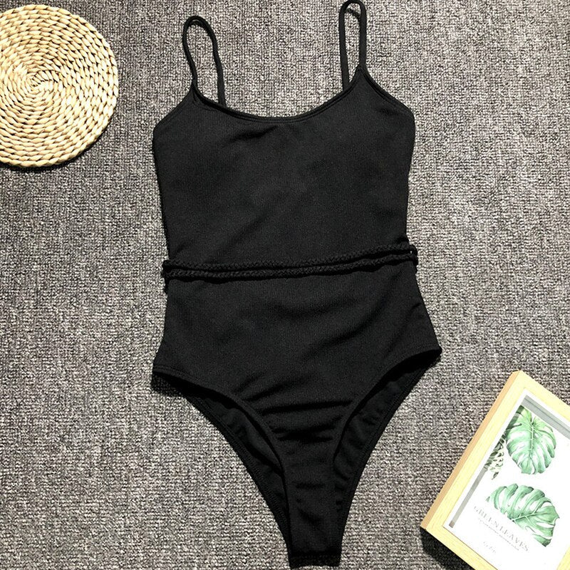 Decorative Belt Figure-Enhancing One-Piece Swimsuit