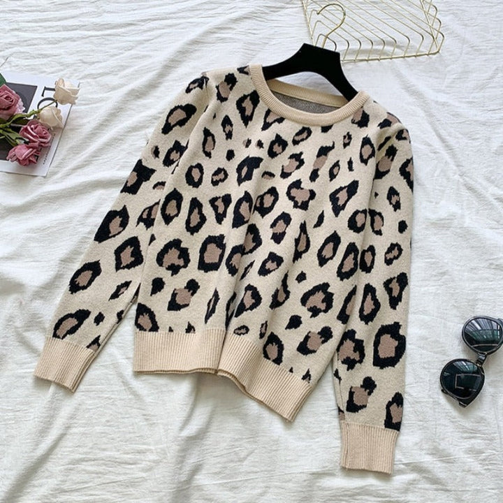 Leopard Print Warm Sweater and Pants Homewear Set
