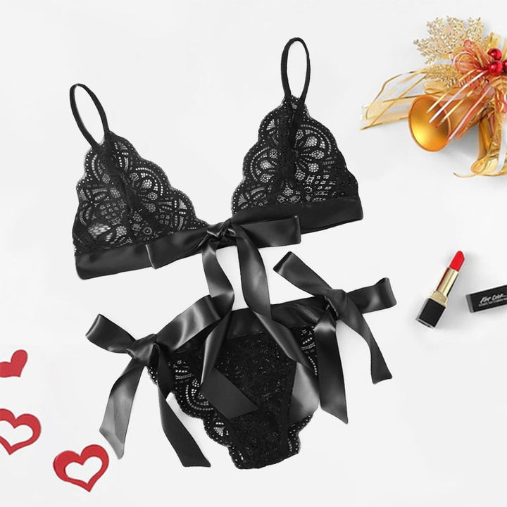 Lace Ribbon-Detail Lingerie Set