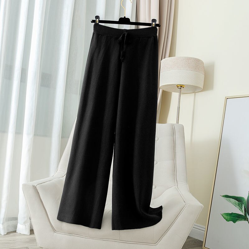 Knit Straight-Leg Tie-Waist Relaxed Pants Smooth