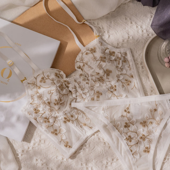 Floral Embroidery Corset Top and Panties Set