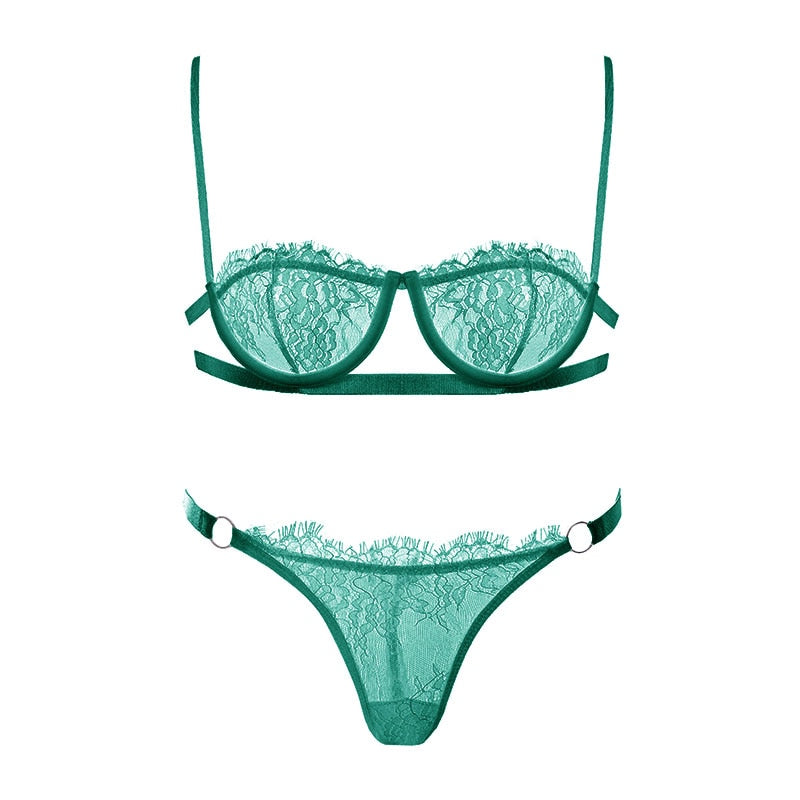 Lace Underbust Strap Bra and Panties Set