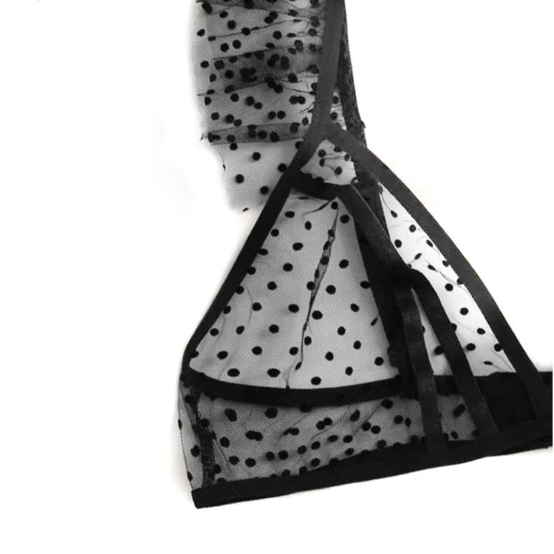 Polka Dot Mesh Lace-Strap Bra and Panties Set