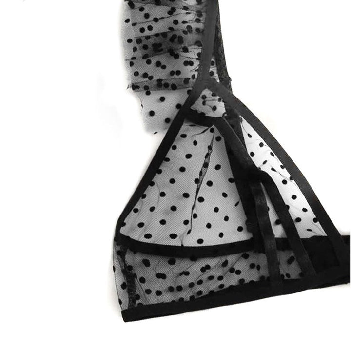 Polka Dot Mesh Lace-Strap Bra and Panties Set