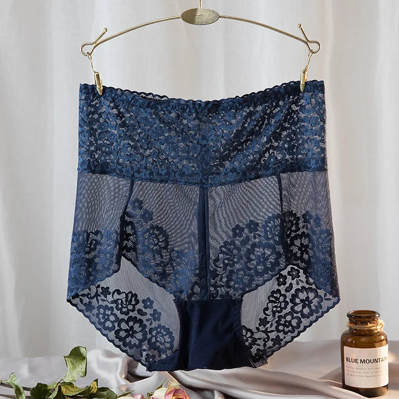 High-Waist Stretch Mesh Lace Plus-Size Panties