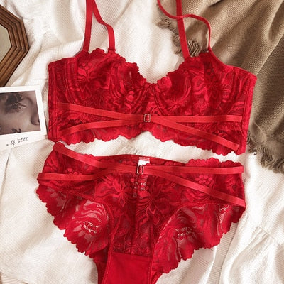 Mesh Lace Lingerie Set Adjustable Straps