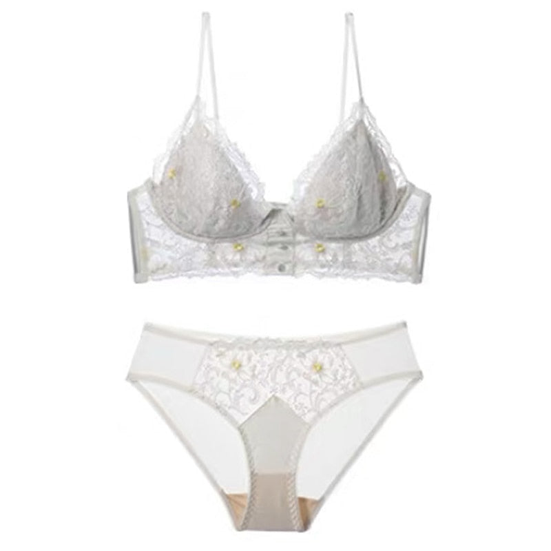 Embroidered Button-Detail Lingerie Set