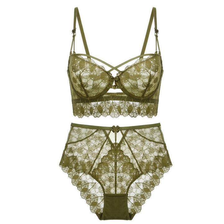 Lace Bralette and High-Waist Brief Set Adjustable