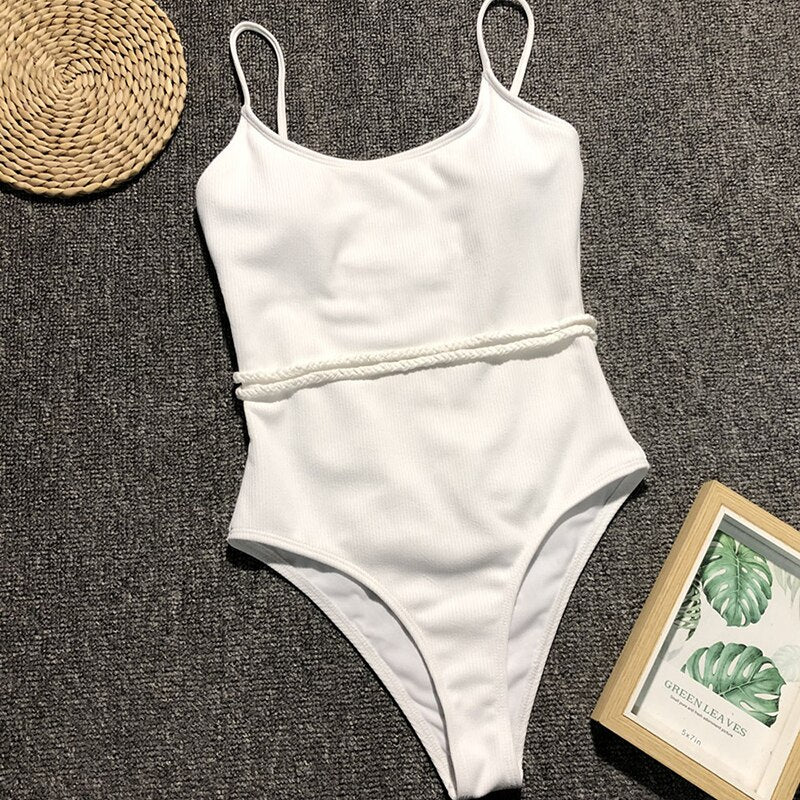 Decorative Belt Figure-Enhancing One-Piece Swimsuit