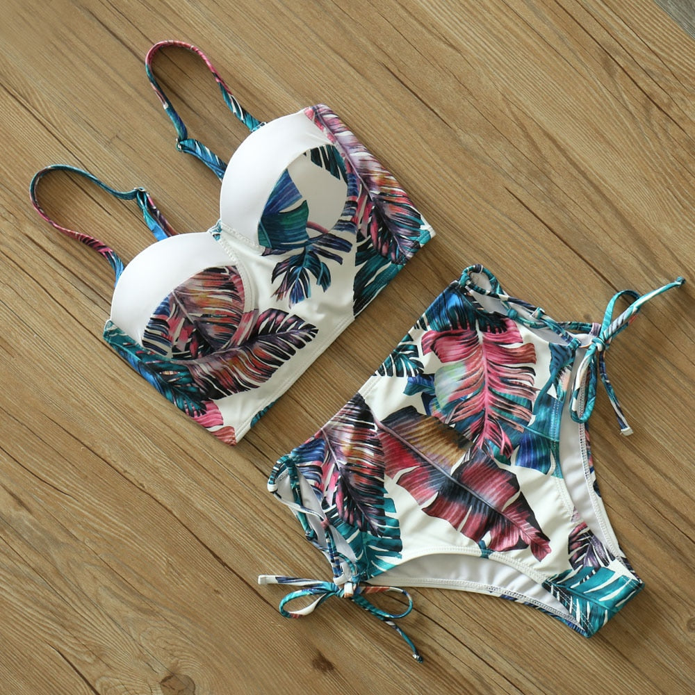 High-Waist Patterned Two-Piece Swimsuit