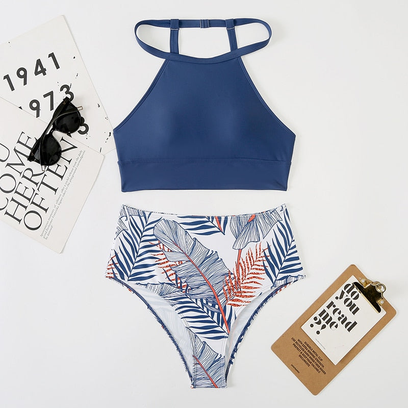 High-Waist Slim-Strap Bikini Two-Piece Swimsuit