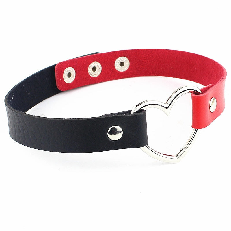 Faux Leather Heart Charm Adjustable Choker 40cm