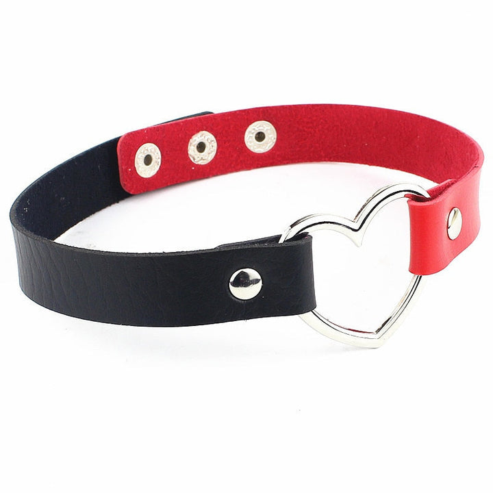 Faux Leather Heart Charm Adjustable Choker 40cm