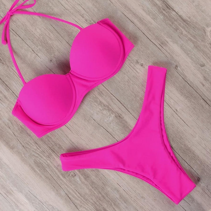 Halterneck Patterned Strapless Two-Piece Swimsuit