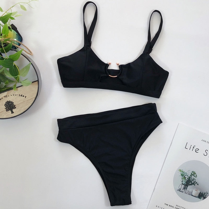 Cut-Out Multi-Pattern Two-Piece Swimsuit