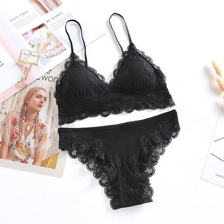 Cotton Lace-Trim Lingerie Set