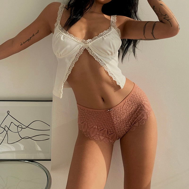 Lace-Trim Strappy Cut Briefs