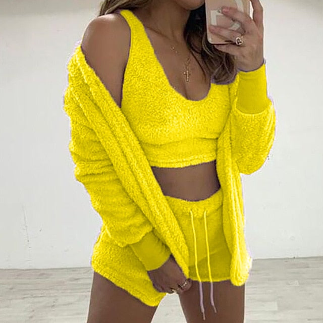3-Piece Sweatshirt Top and Shorts Knit Set