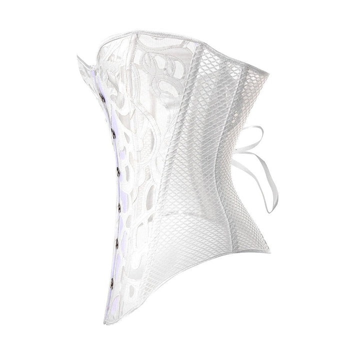 Floral Motif Mesh-Trim Evening Corset Polyester Spandex