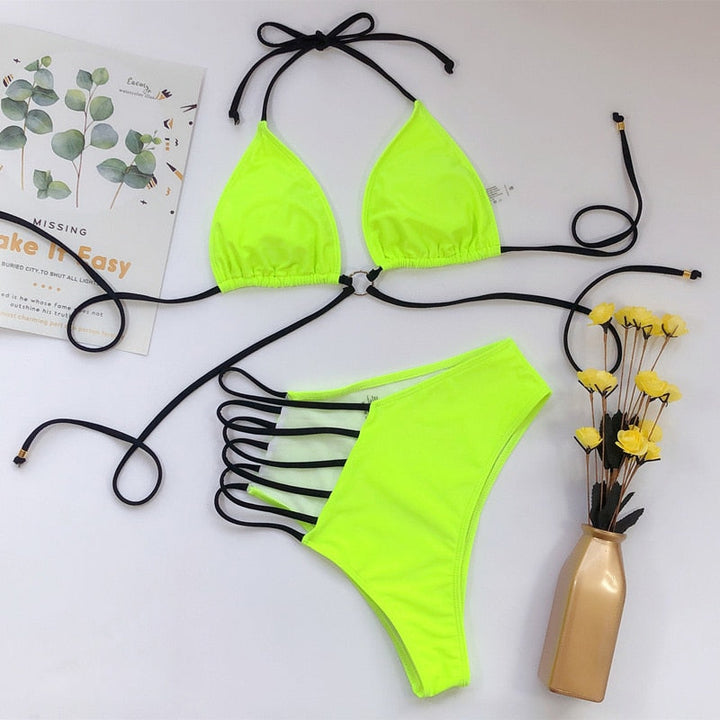 Cut-Out Multi-Pattern Two-Piece Swimsuit