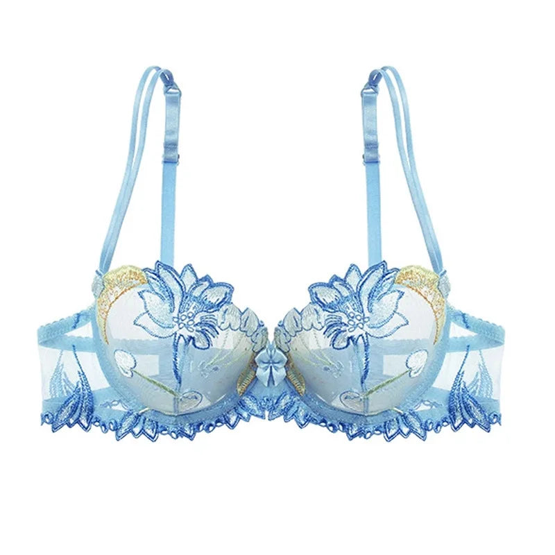 Mesh Floral Embroidered Adjustable Bra