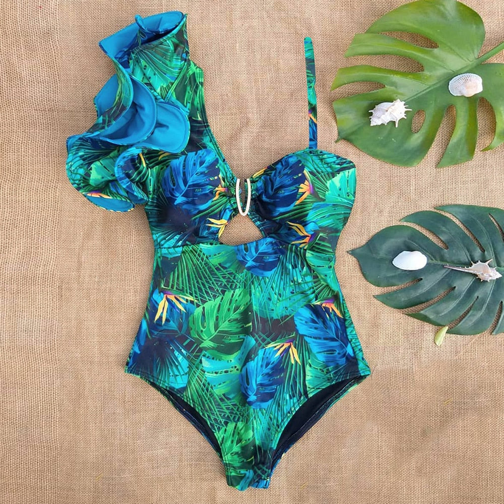 One-Piece Swimsuit Decorative Shoulder
