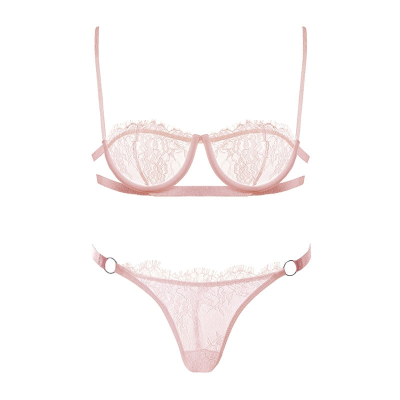 Lace Underbust Strap Bra and Panties Set