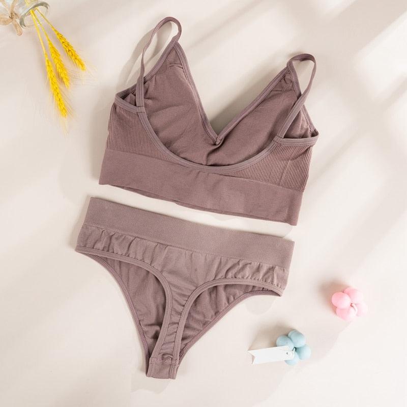 Stretch Fabric Sports Bra and Thong Set