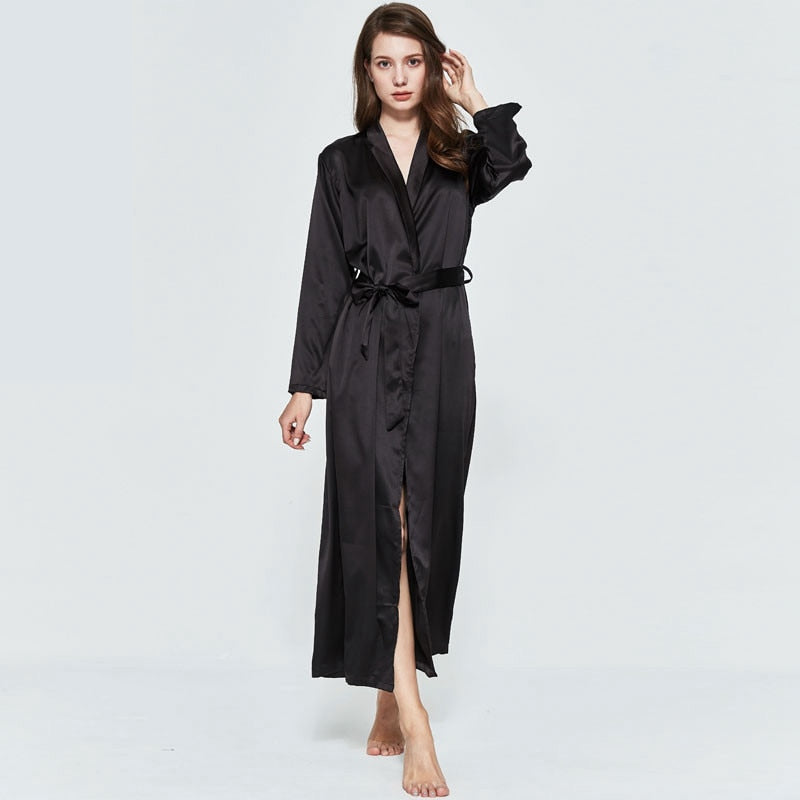 Long Satin Robe Viscose Spandex Comfort Fit