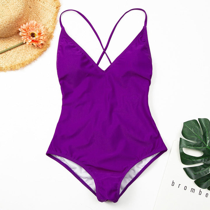 Back-Tie Figure-Enhancing One-Piece Swimsuit