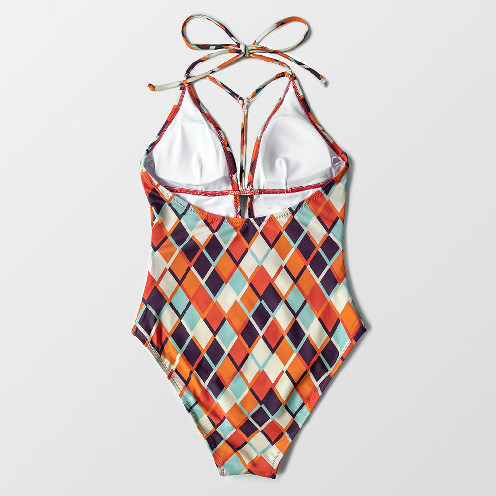 Figure-Enhancing One-Piece Swimsuit Decorative Straps