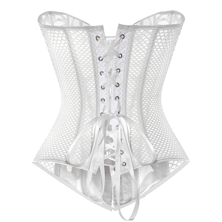 Floral Motif Mesh-Trim Evening Corset Polyester Spandex