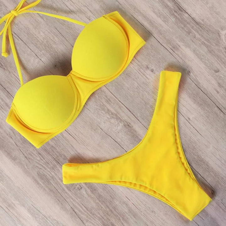 Halterneck Patterned Strapless Two-Piece Swimsuit