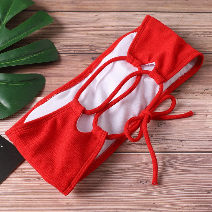 Strapless Lace-Up Back Two-Piece Swimsuit