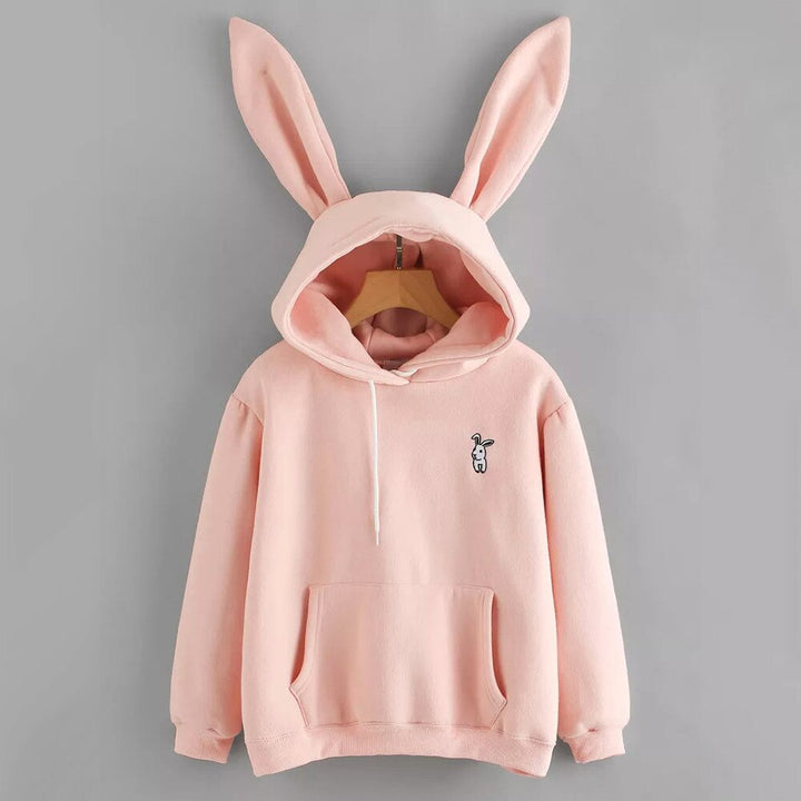 Embroidered Hood Drawstring Sweatshirt with Ears