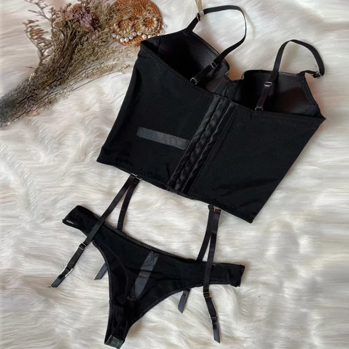 Leather Stocking-Strap Corset and Thong Set