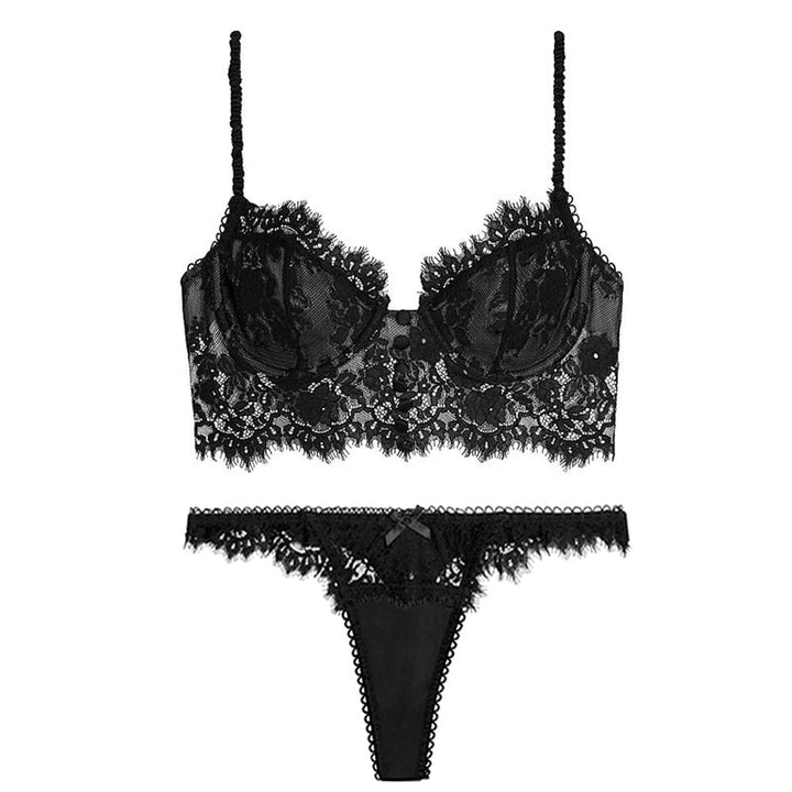 Lace Corset-Style Bra Lingerie Set Button Detail