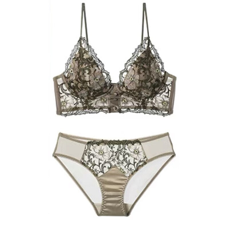 Embroidered Button-Detail Lingerie Set