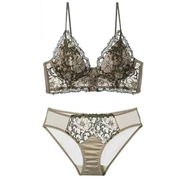 Embroidered Button-Detail Lingerie Set