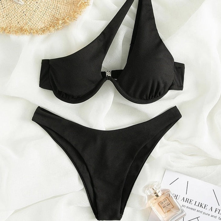 One-Shoulder Two-Piece Swimsuit High Waist