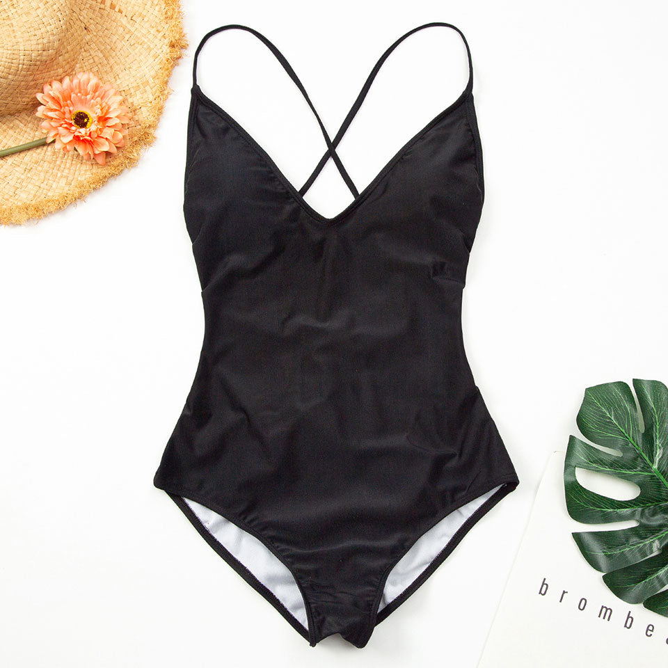 Back-Tie Figure-Enhancing One-Piece Swimsuit