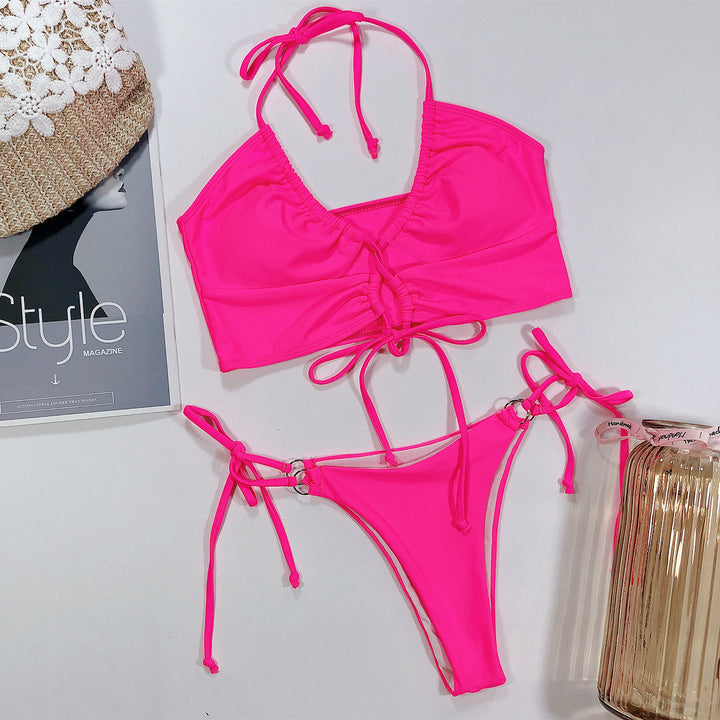 Two-Piece Swimsuit Tie Detail Push-Up Wireless Bra