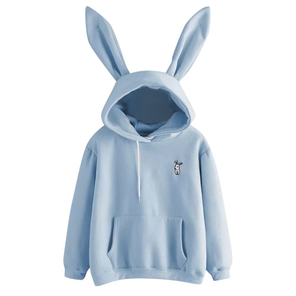 Embroidered Hood Drawstring Sweatshirt with Ears