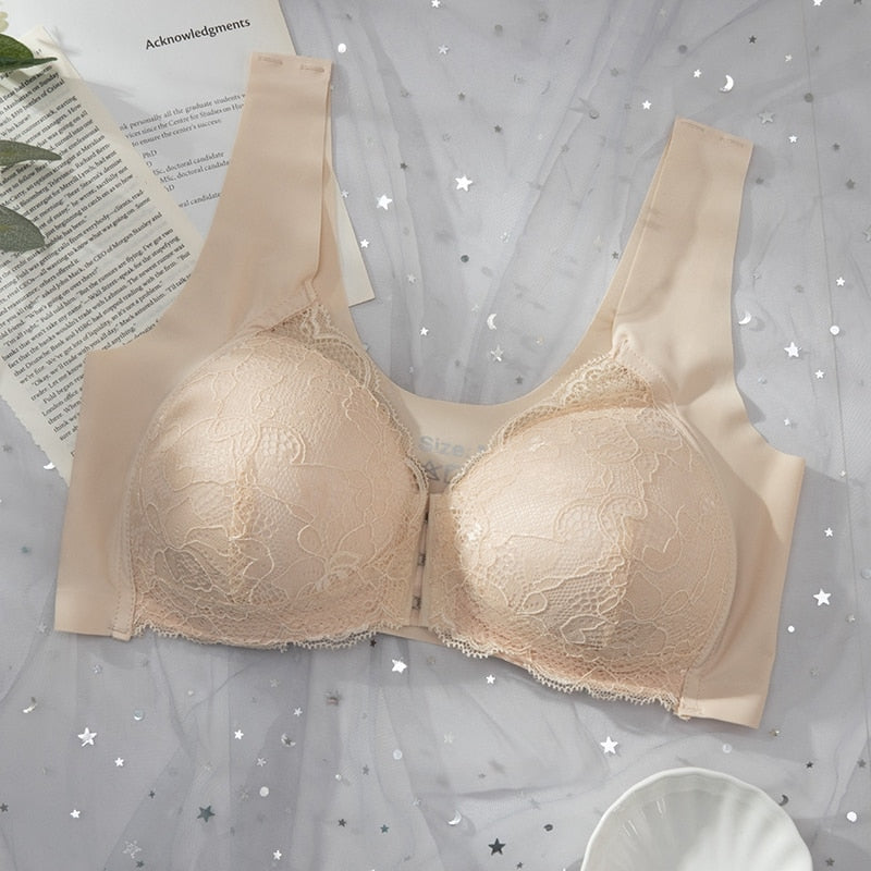 Front-Closure Lace-Trim Bra