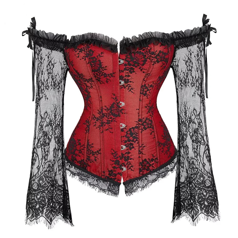 Lace Sleeve Decorative Adjustable Corset