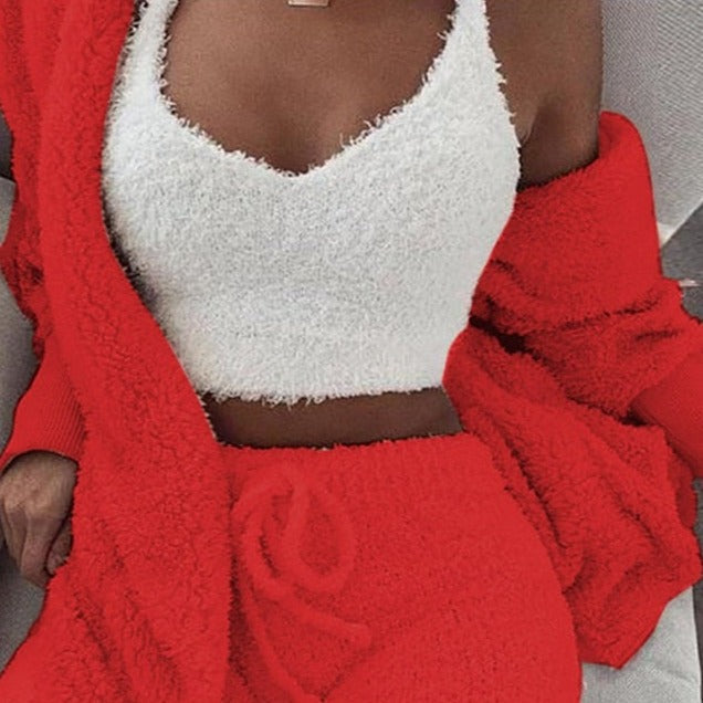 3-Piece Knit Sweatshirt Top and Shorts Set