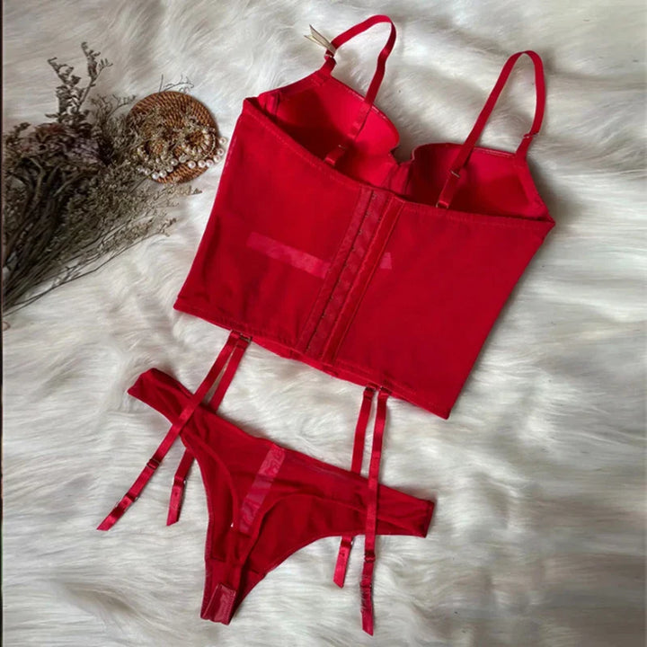 Leather Stocking-Strap Corset and Thong Set